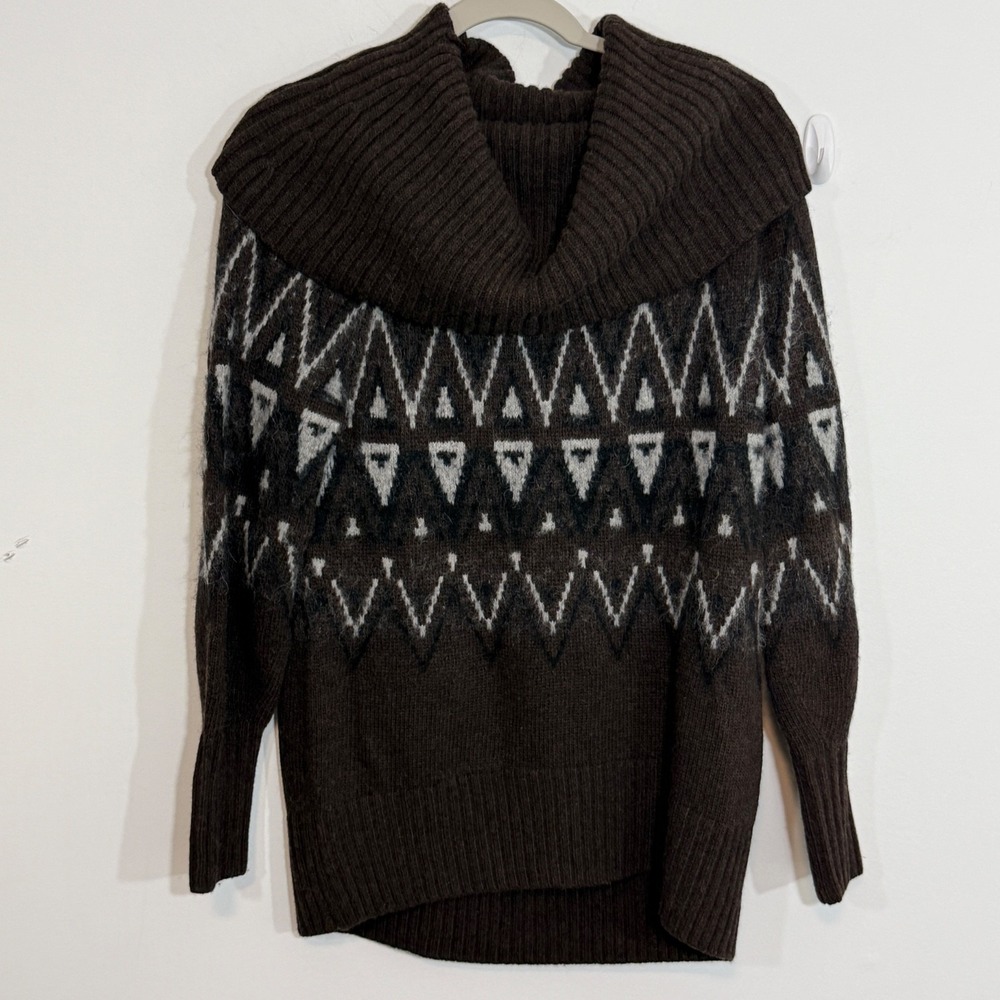 Banana Republic Womens Sweater XS Brown Fair Isle Llama Cashmere Ski Cabin Core